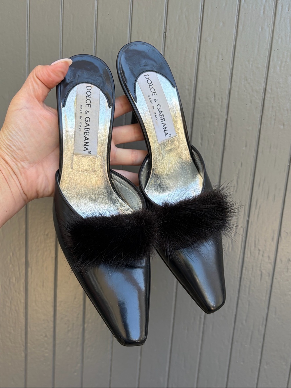 Vintage Dolce & Gabbana Black Fur-Trim Leather Heels